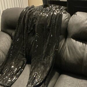 Black Sequin Wide-Leg Pants